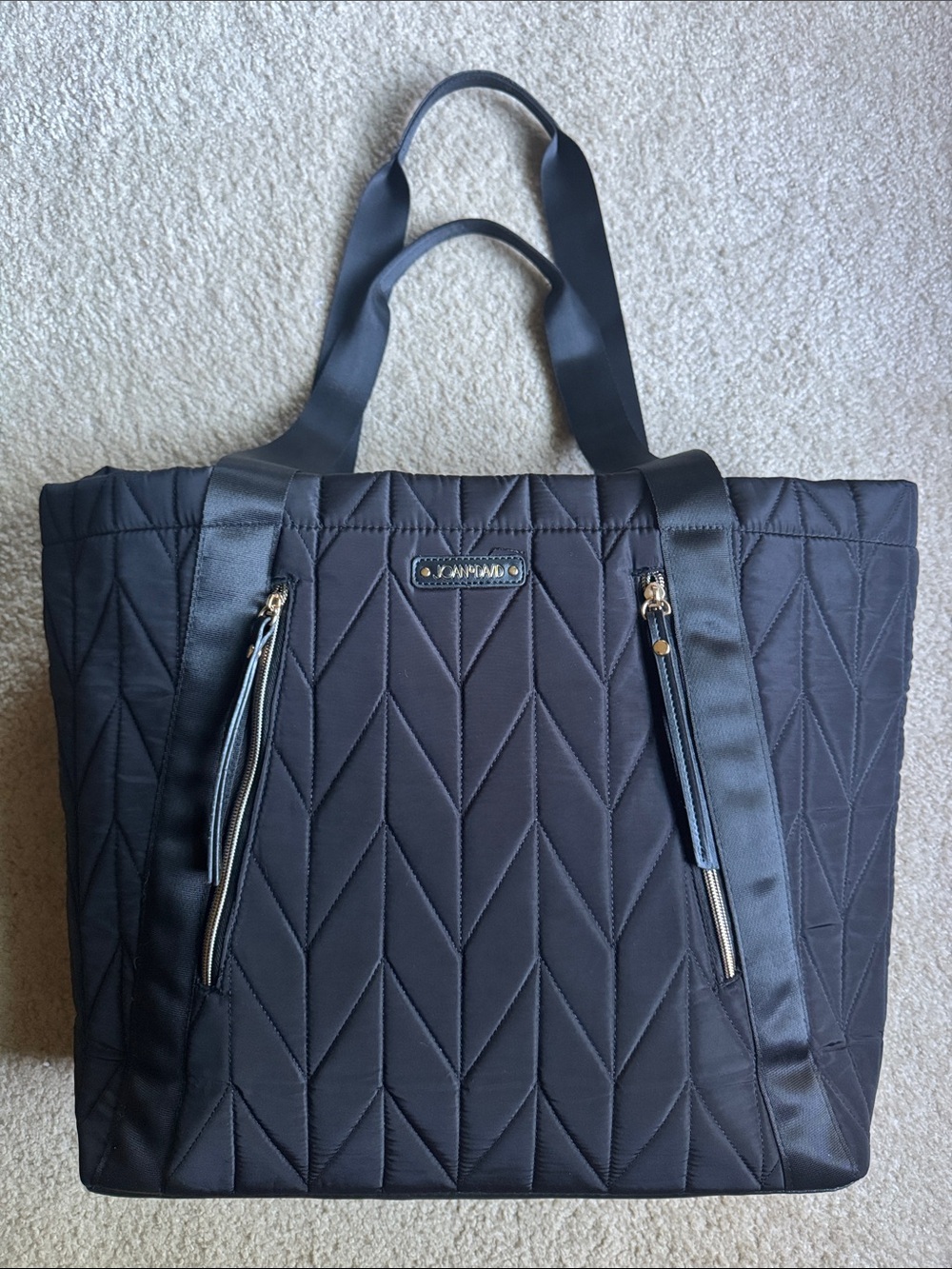 Joan & David The Faith Black Quilted Nylon Travel Tote Weekender 21” NWOT